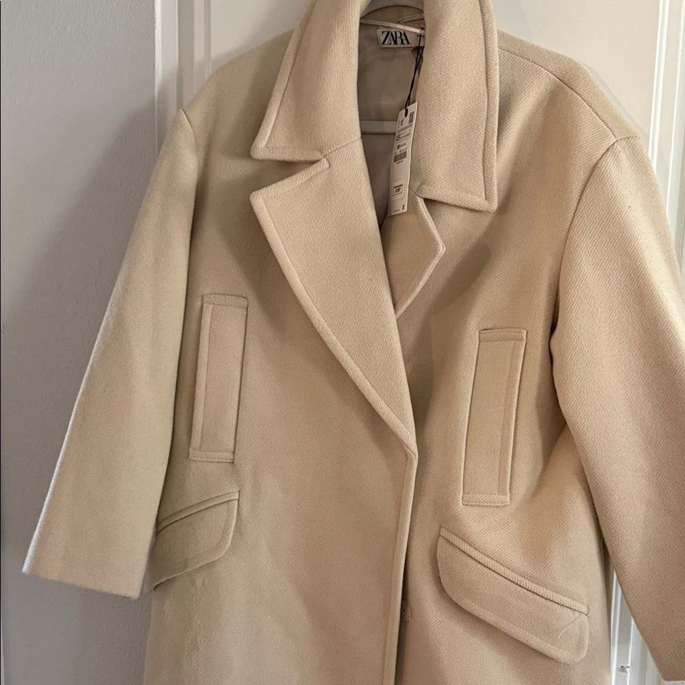 Zara Beige Notch Lapel Wool-Blend Coat